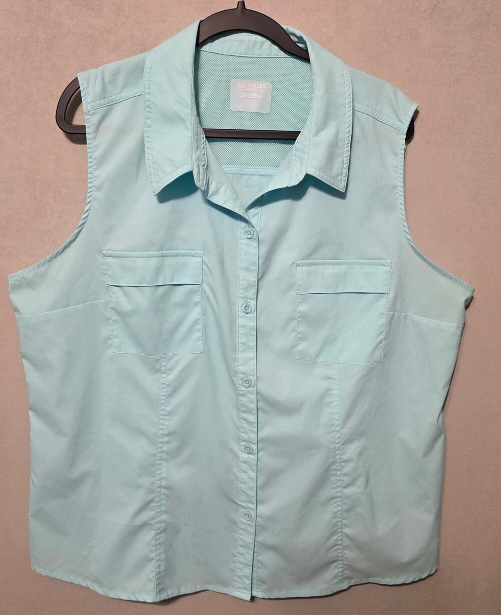 Reel Legends mint green sleeveless button-down outdoor/fishing shirt size 2X